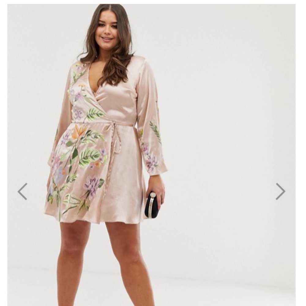 ASOS DESIGN Curve satin kimono jacket mini dress